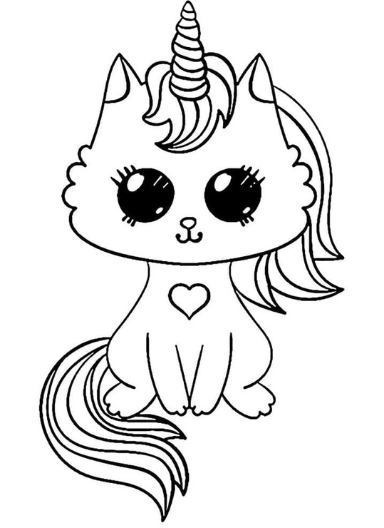 Dibujos de Gatito unicornio kawaii para colorear