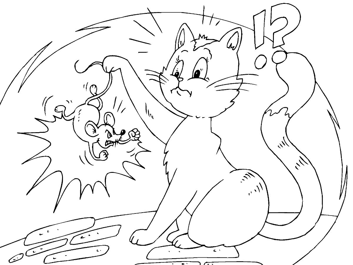 Dibujos de Gato Atrapando Rata para colorear