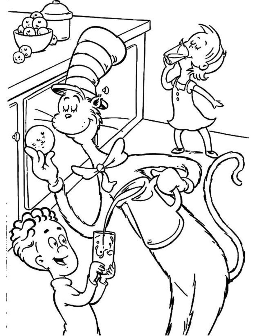 Gato Con Dos Niños para colorir