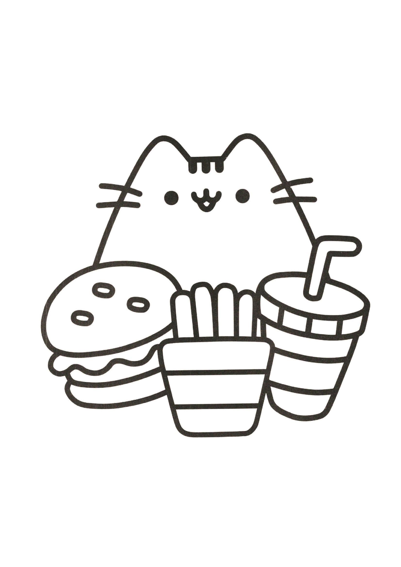 Dibujos de Gato de Pusheen y Comida Kawaii para colorear