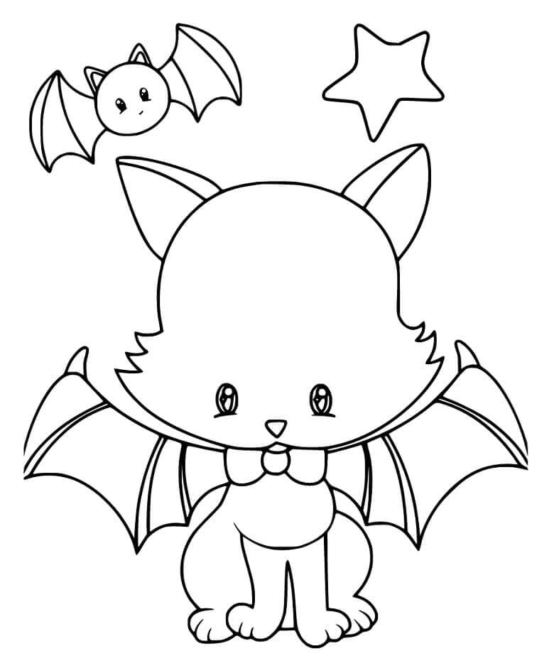 Dibujos de Gato Murciélago de Halloween para colorear