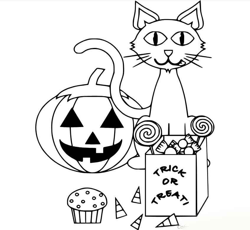 Dibujos de Gato que pide dulces o trucos para colorear