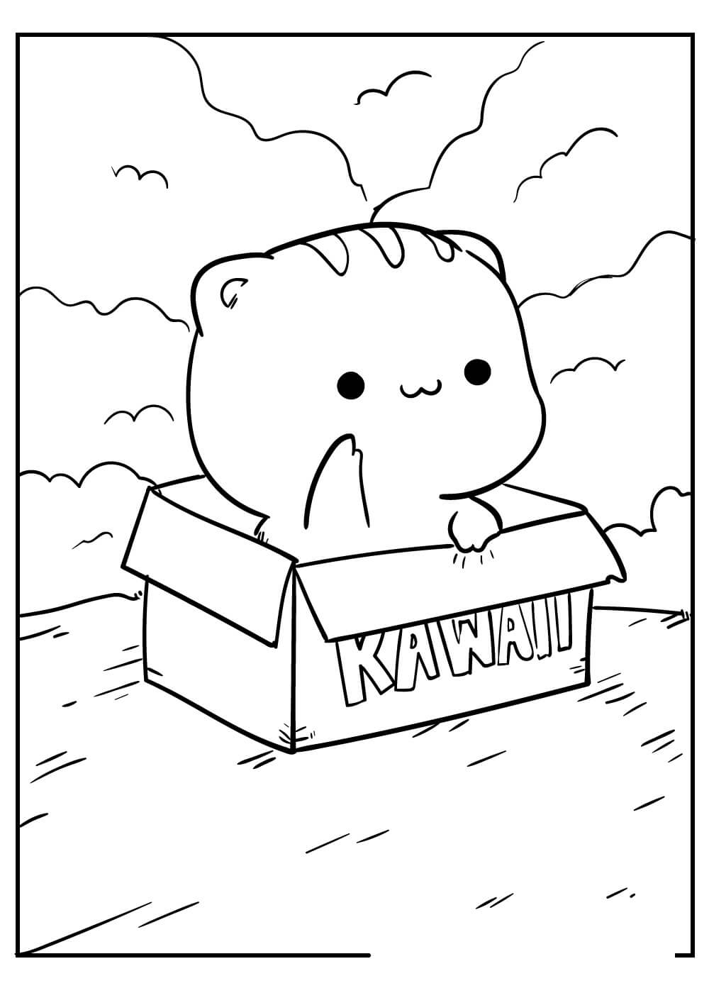 Dibujos de Gato Sonriendo Kawaii para colorear