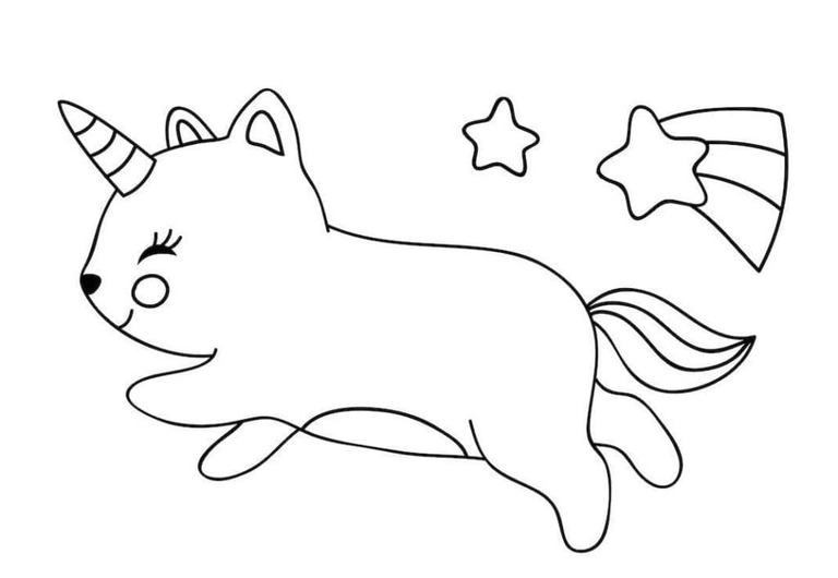 Dibujos de Gato unicornio corriendo para colorear