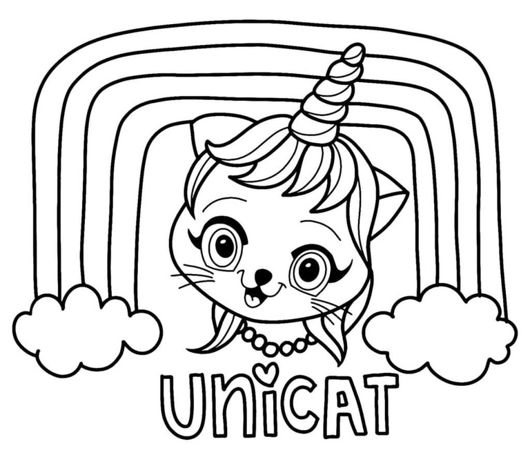 Dibujos de Gato unicornio feliz para colorear