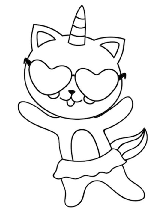 Dibujos de Gato unicornio genial para colorear