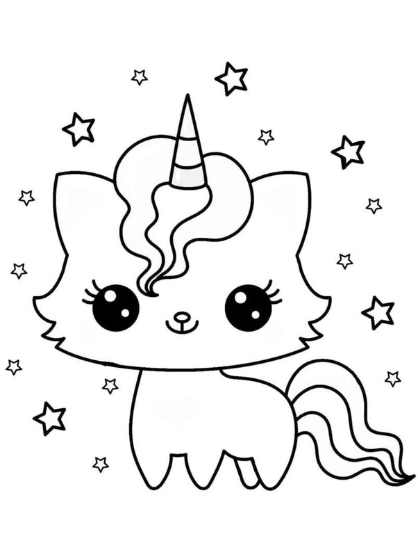 Dibujos de Gato unicornio kawaii para colorear