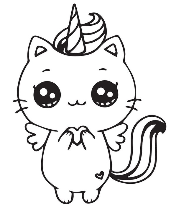 Dibujos de Gato unicornio kawaii para imprimir para colorear