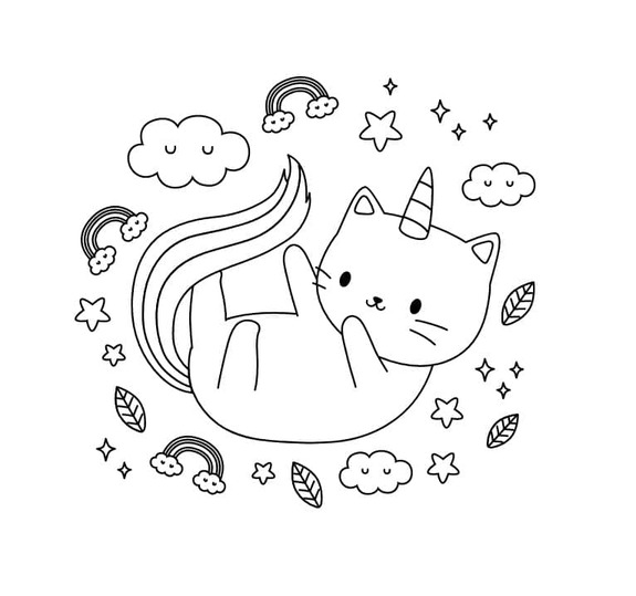 Dibujos de Gato unicornio para imprimir gratis para colorear