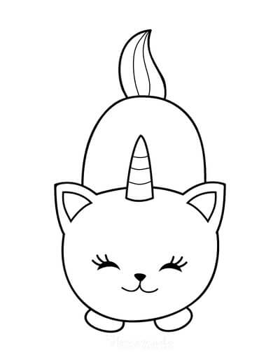 Dibujos de Gato Unicornio Sonriente Kawaii para colorear