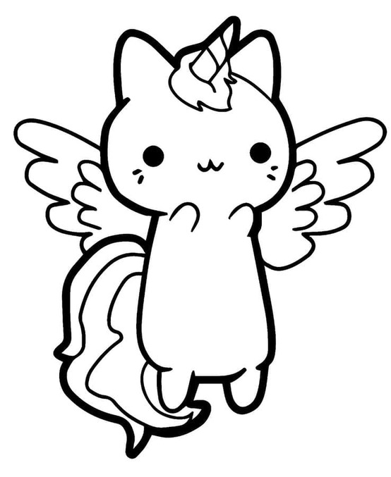 Dibujos de Gato unicornio volador para colorear