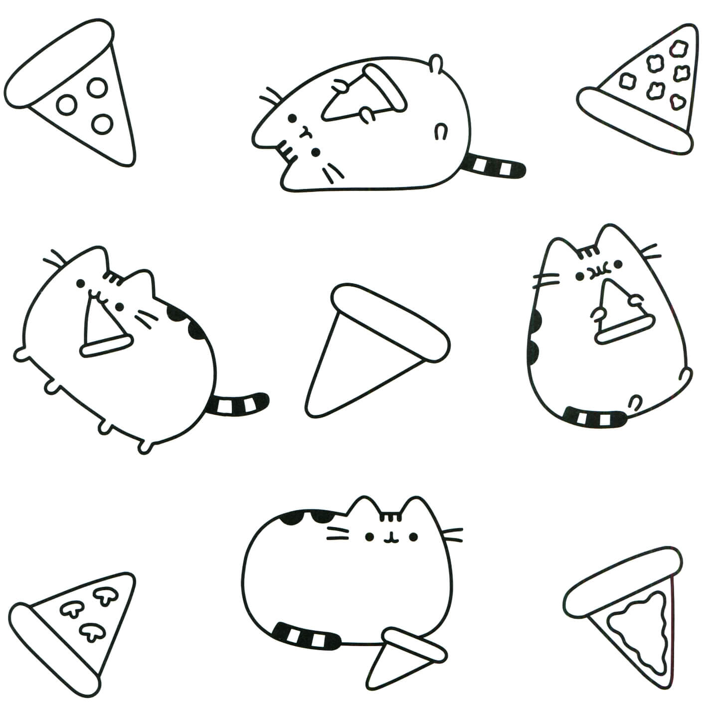 Dibujos de Gato y Pizza para colorear