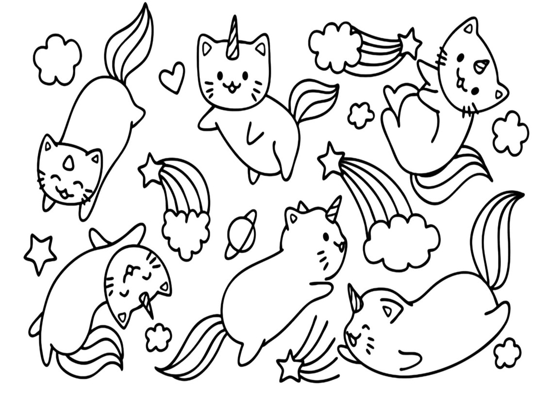 Dibujos de Gatos unicornio gratis para colorear