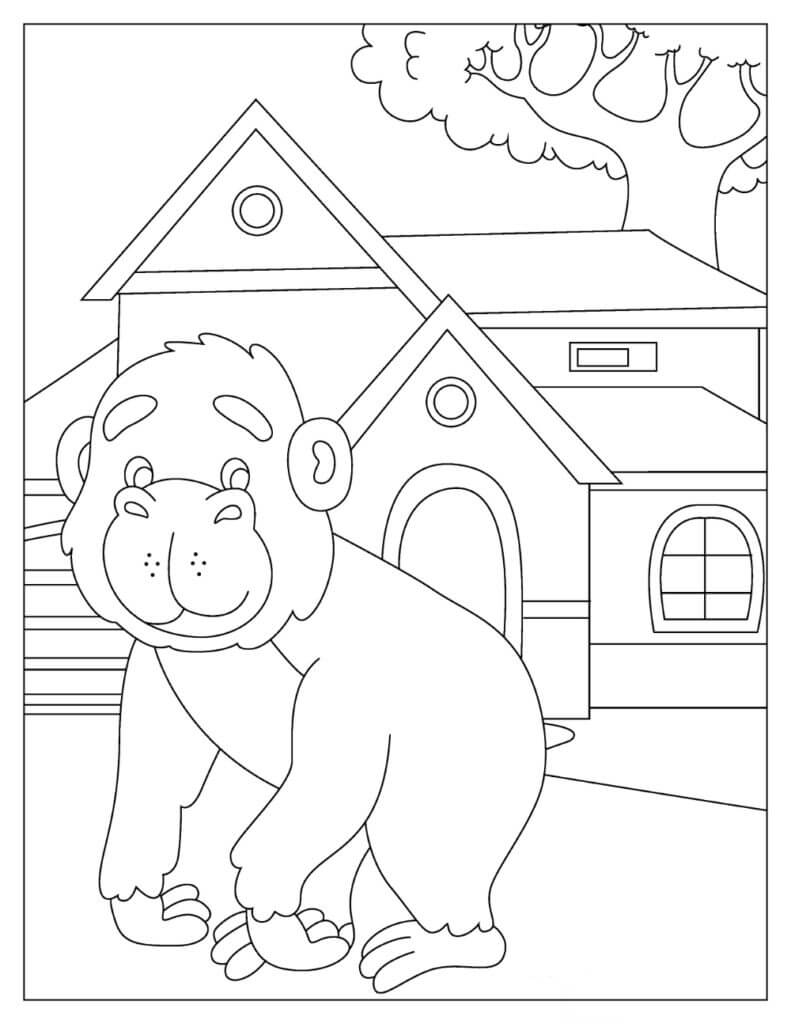 Gorila con Casas para colorir