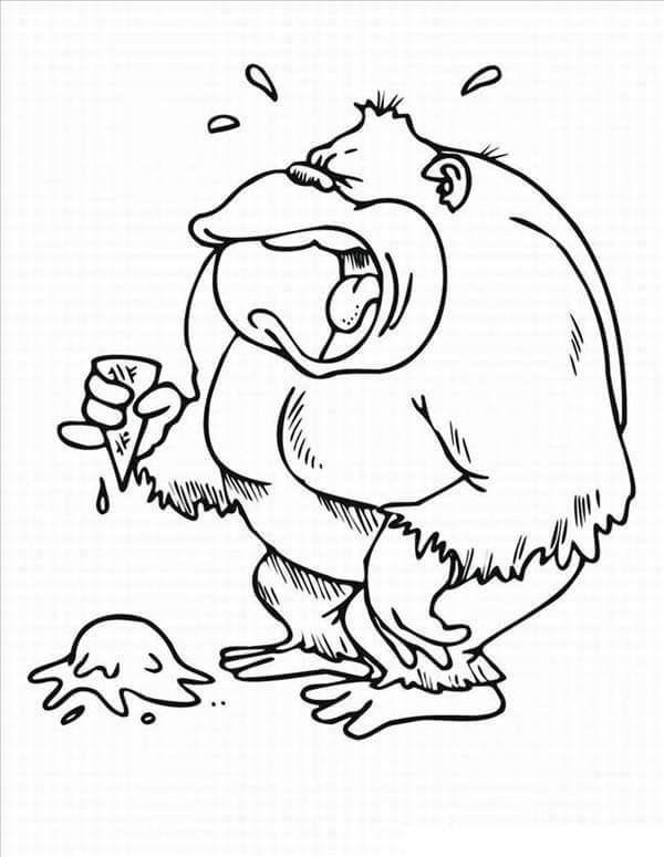 Dibujos de Gorila llora Porque se le Cayó el Helado para colorear