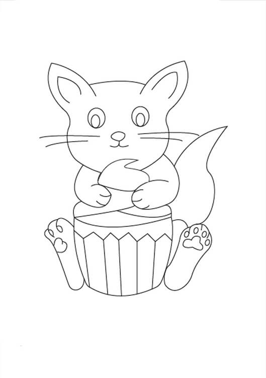 Dibujos de Gran gato en Cupcake para colorear