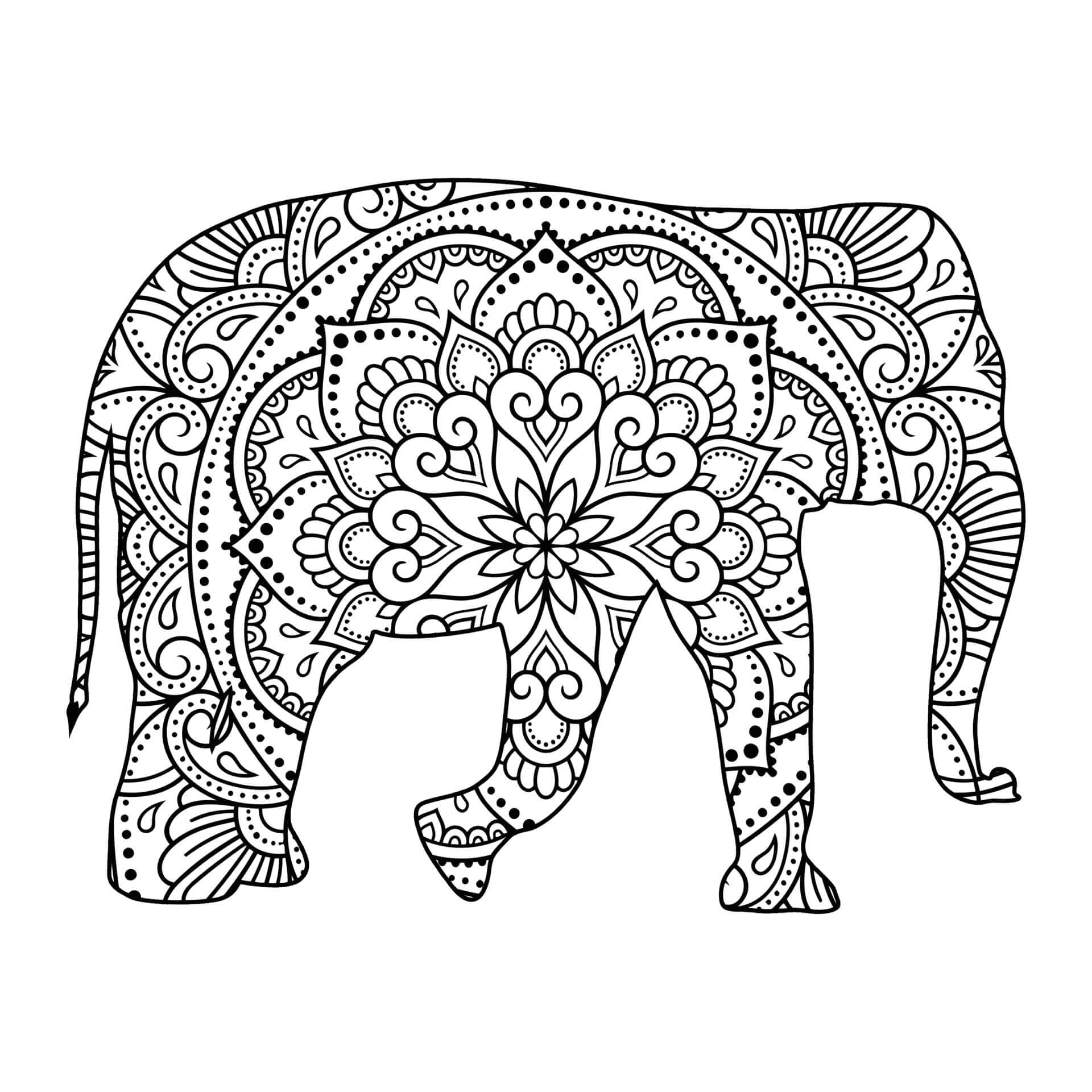 Dibujos de Gran Mandala de Elefante para colorear