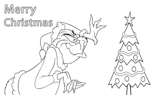 Dibujos de Grinch con Arbolito de Navidad para colorear