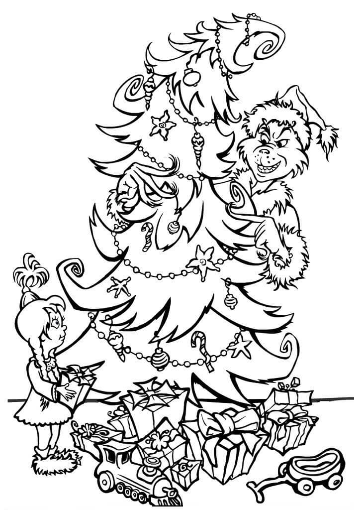 Grinch Decora el árbol de Navidad para colorir