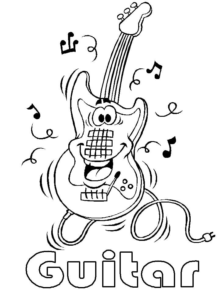 Dibujos de Guitarra de Dibujos Animados para colorear