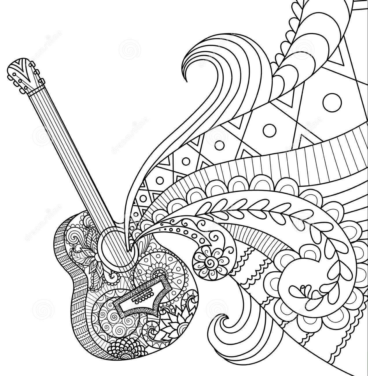 Dibujos de Guitarra Mandala para colorear