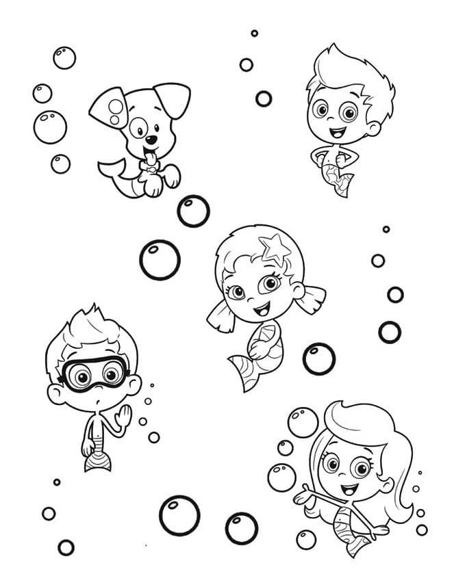 Dibujos de Guppies y Burbujas para colorear