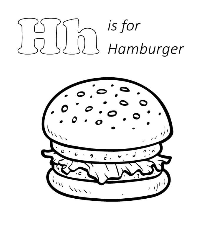 H es para Hamburguesa para colorir