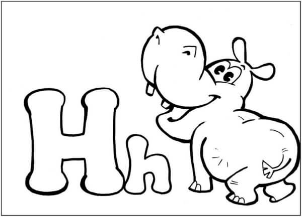 Dibujos de H es Para Hipopótamo para colorear