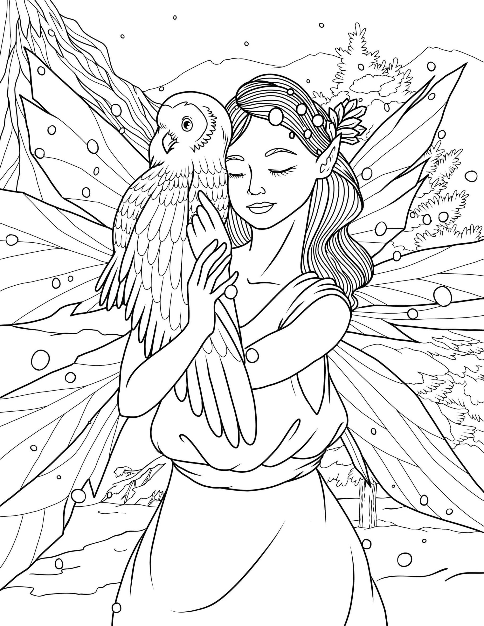 Dibujos de Hada abrazando a Águila para colorear