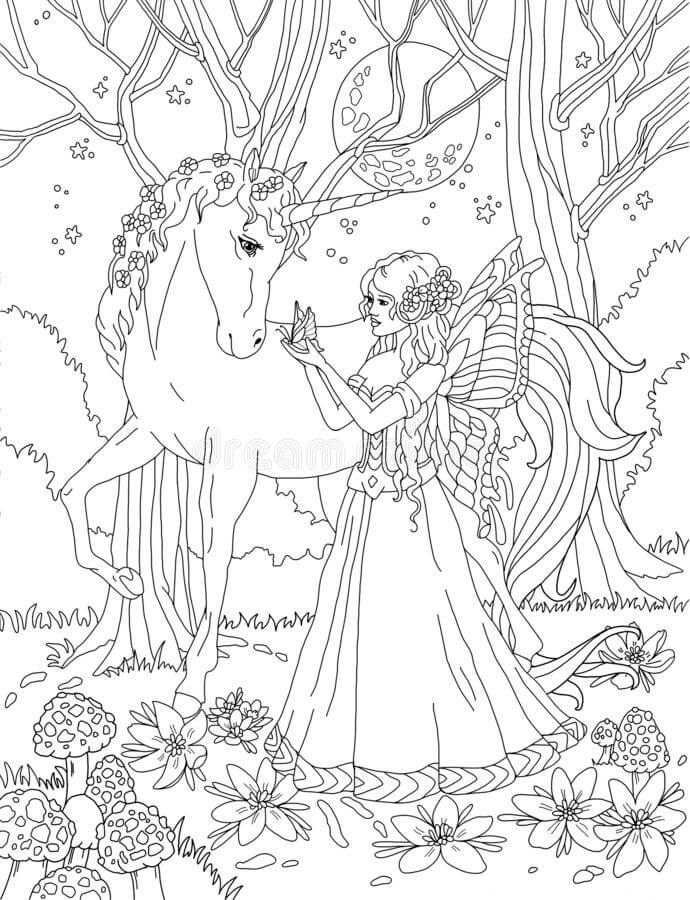 Dibujos de Hada con Unicornio para colorear