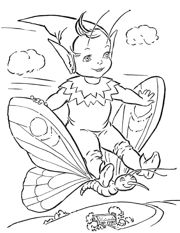 Dibujos de Hada montando Mariposa para colorear