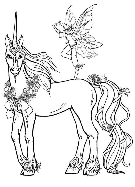 Dibujos de Hada Volando con Unicornio para colorear