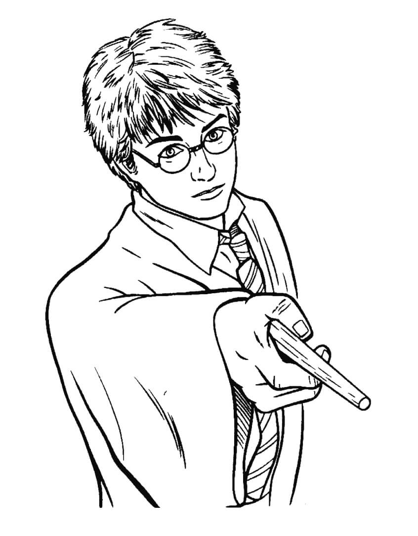 Dibujos de Harry Potter sosteniendo una Varita para colorear