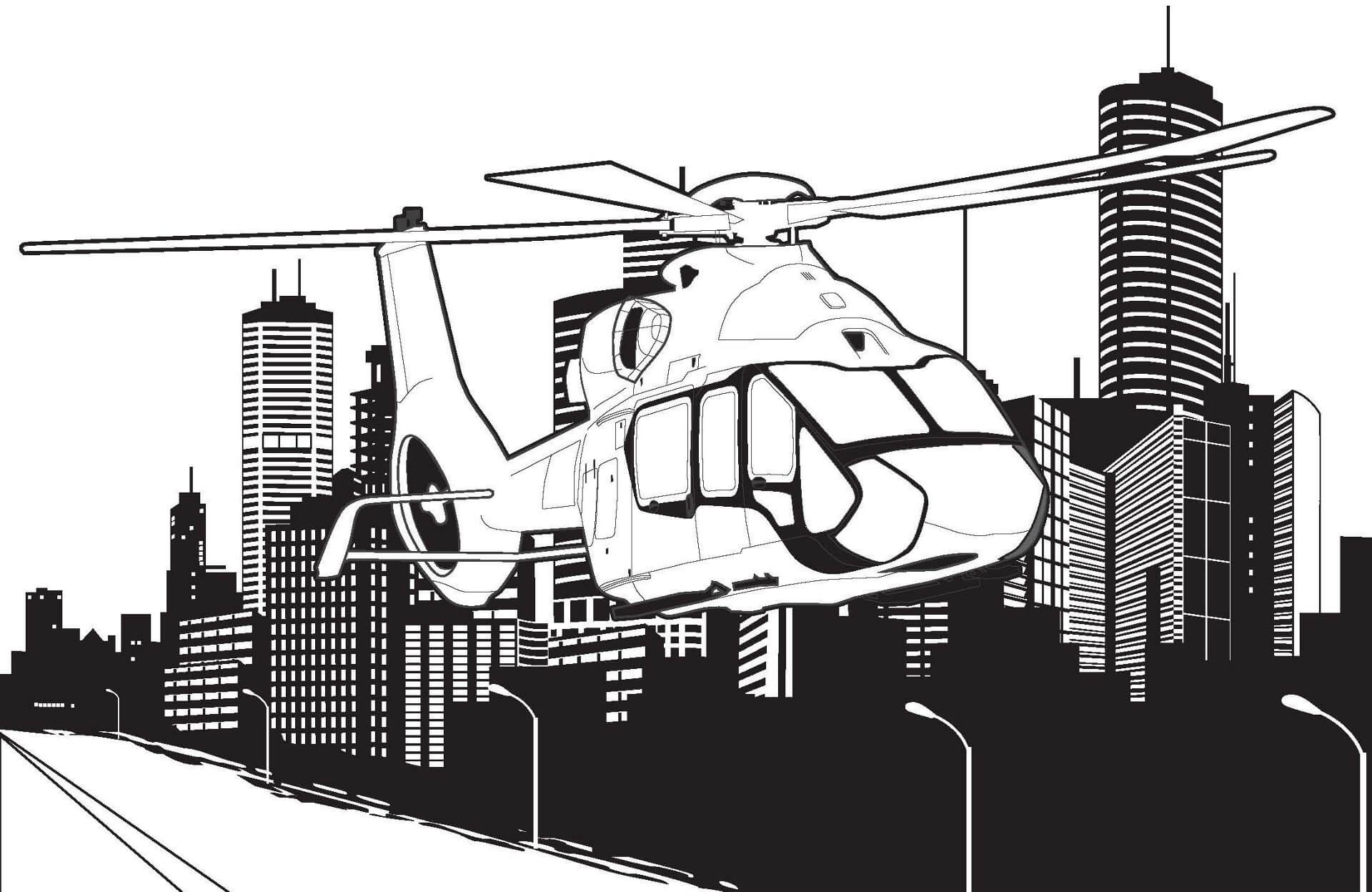 Dibujos de Helicóptero en la Ciudad para colorear