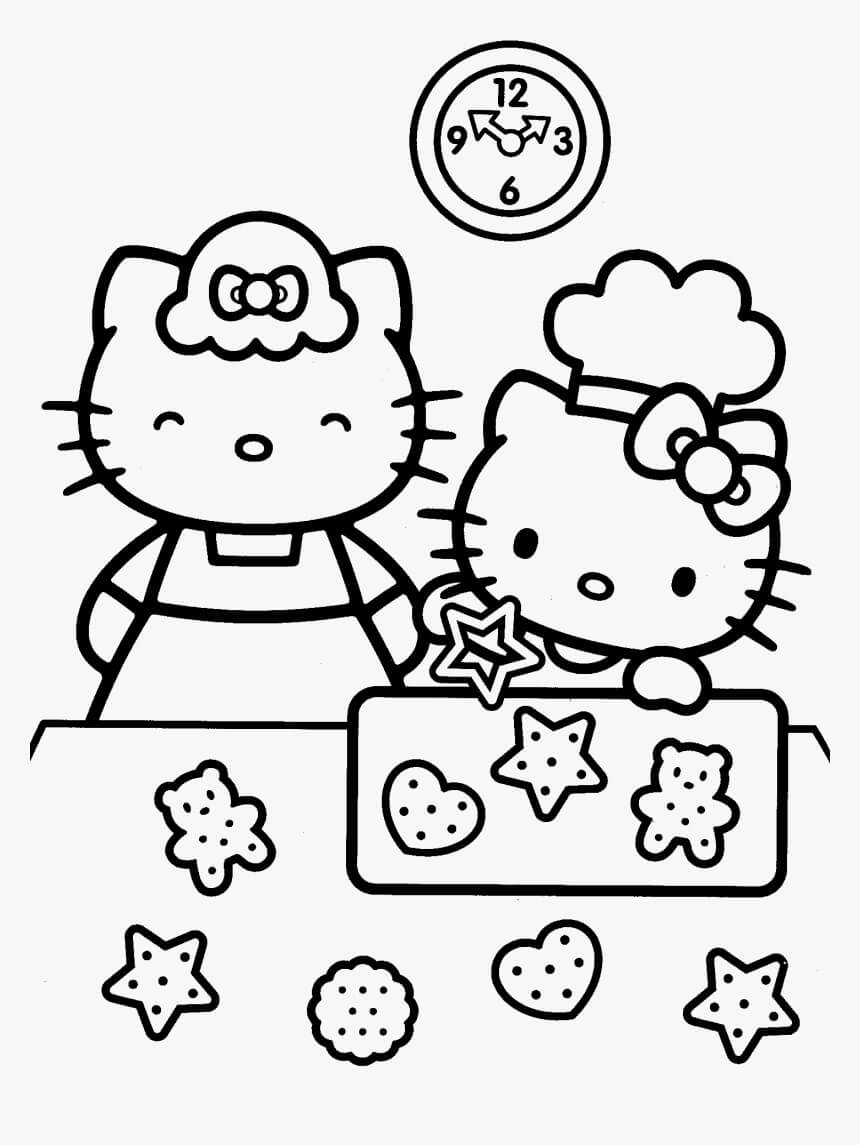 Dibujos de Hello Kitty Cocinar en la Cocina para colorear
