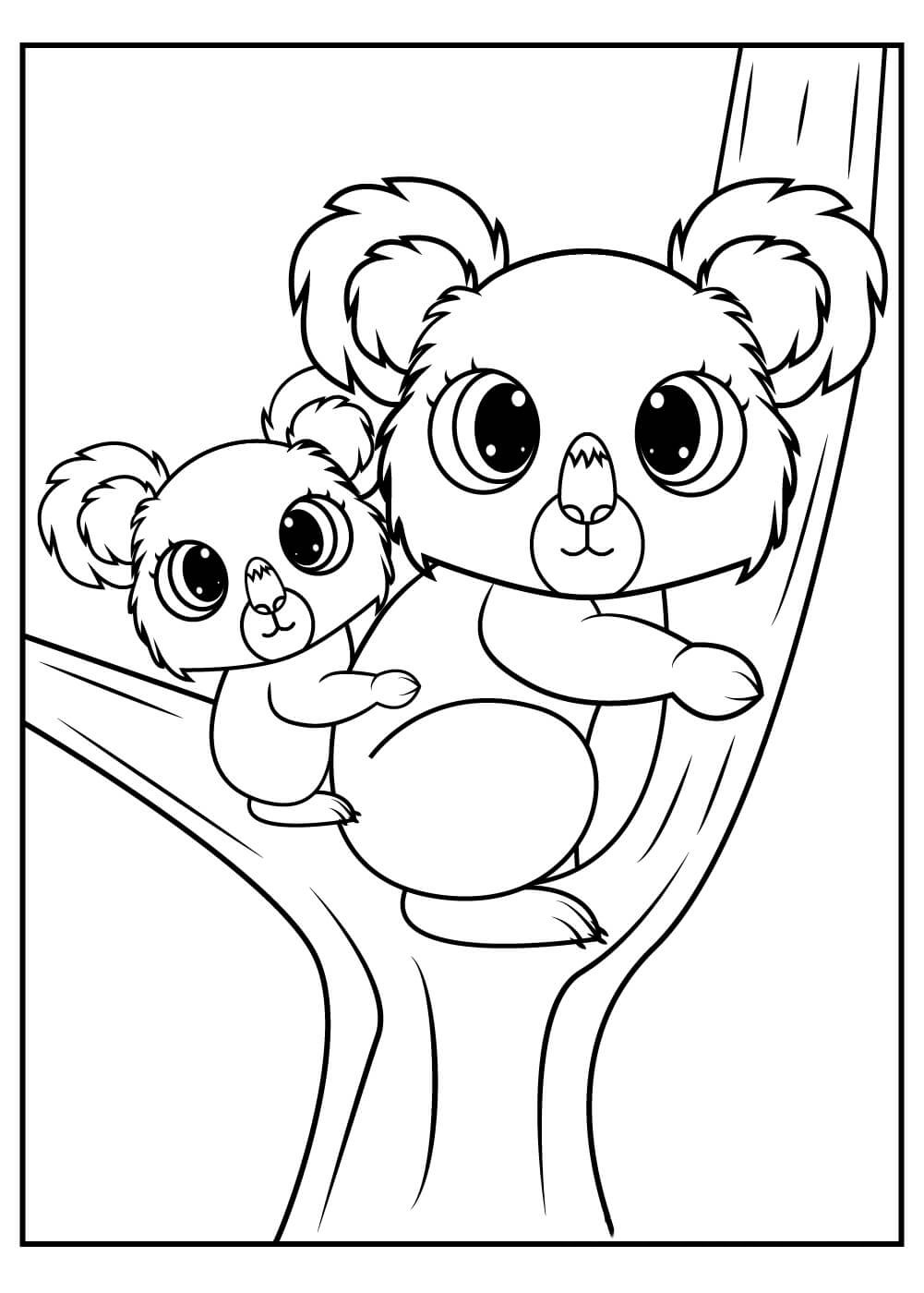 Dibujos de Hermano Koala con bebé Koala para colorear