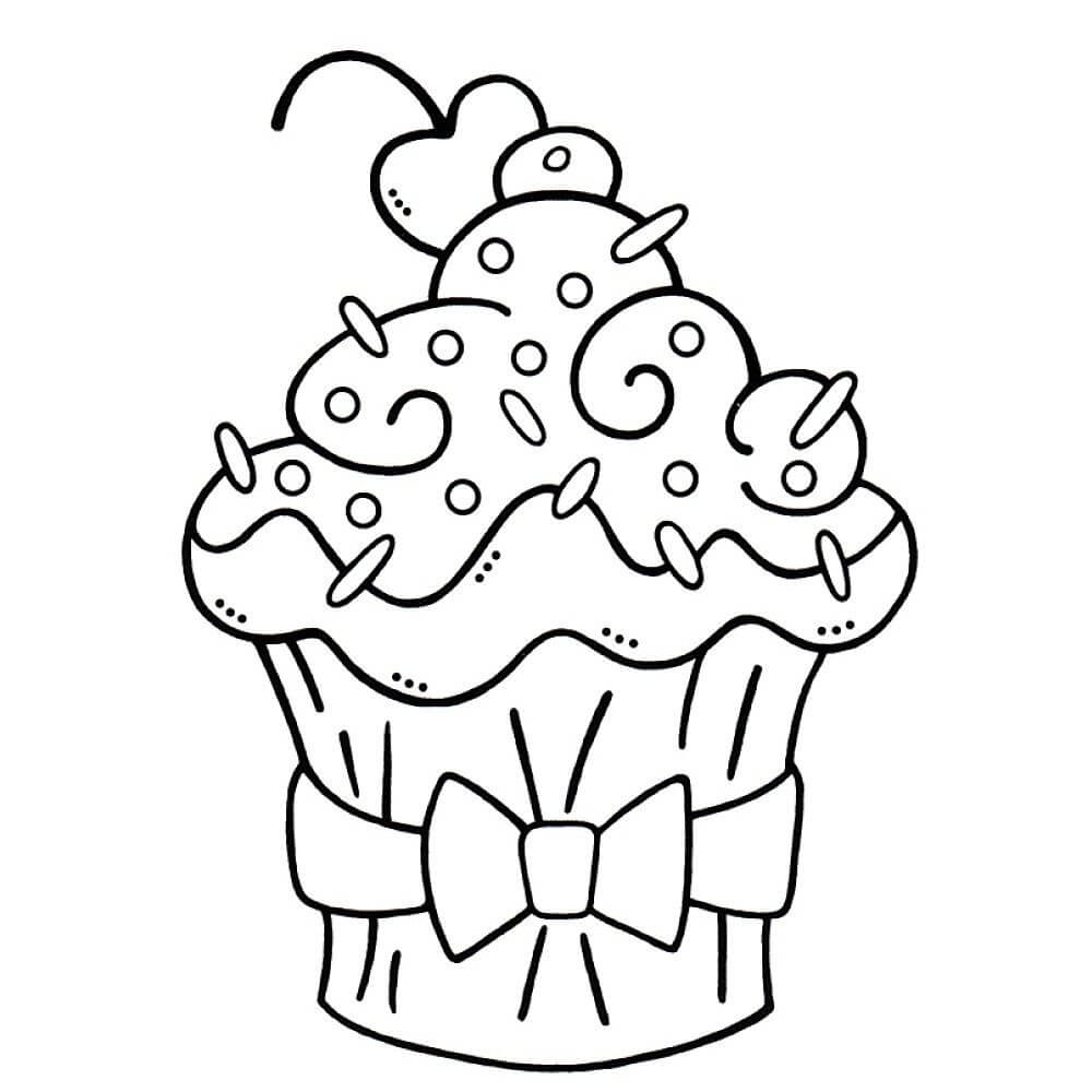 Dibujos de Hermoso Cupcake con Cereza para colorear