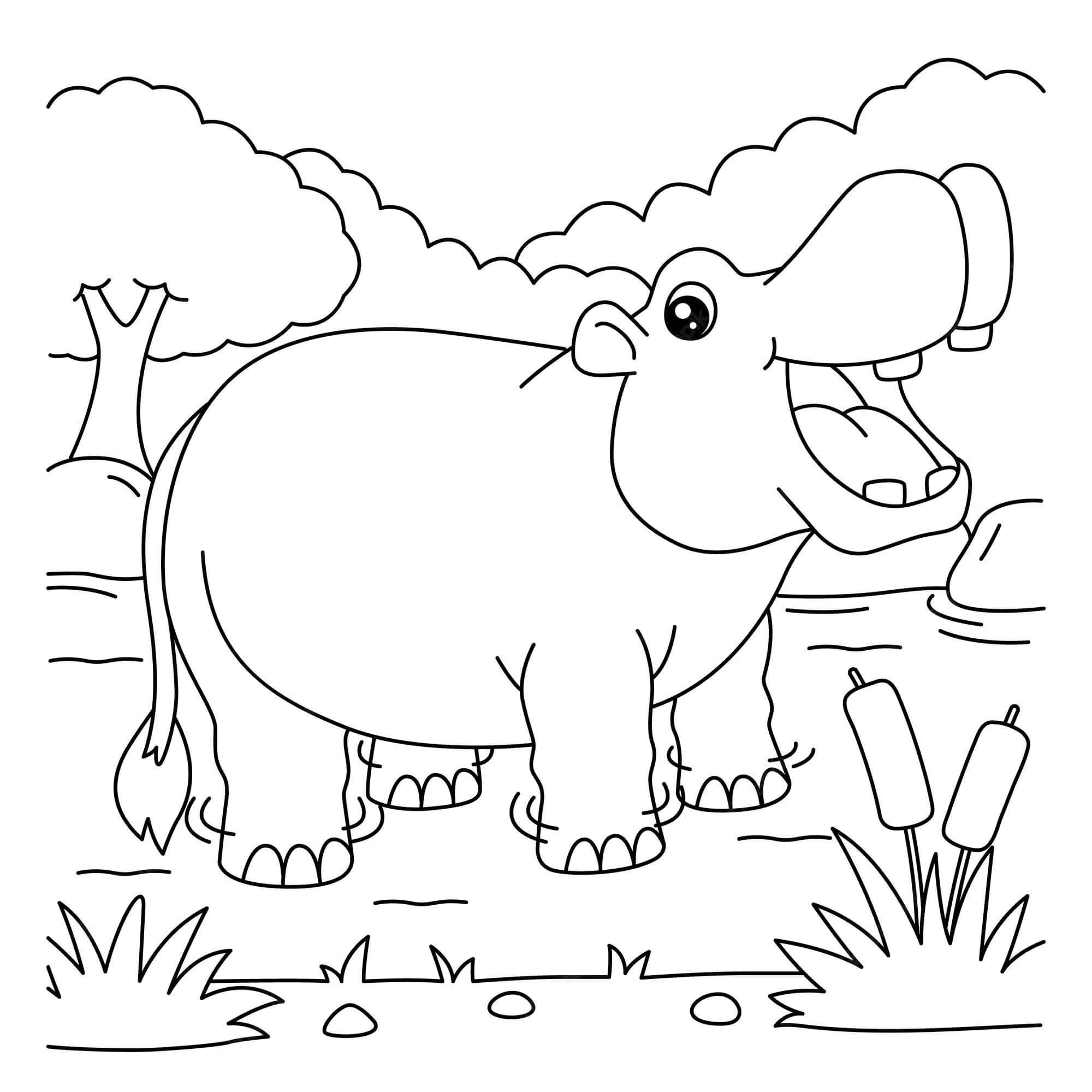 Dibujos de Hipopótamo de Dibujos Animados para colorear