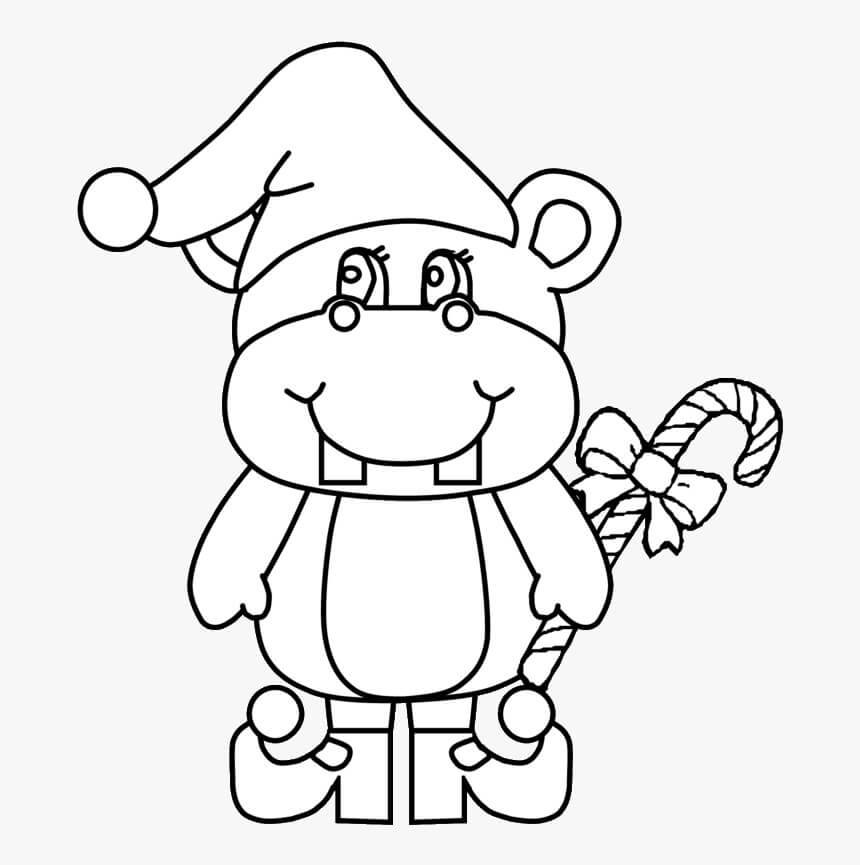 Dibujos de Hipopótamo de Navidad para colorear