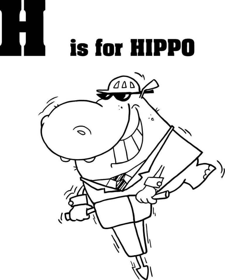 Dibujos de Hipopótamo, Letra h para colorear