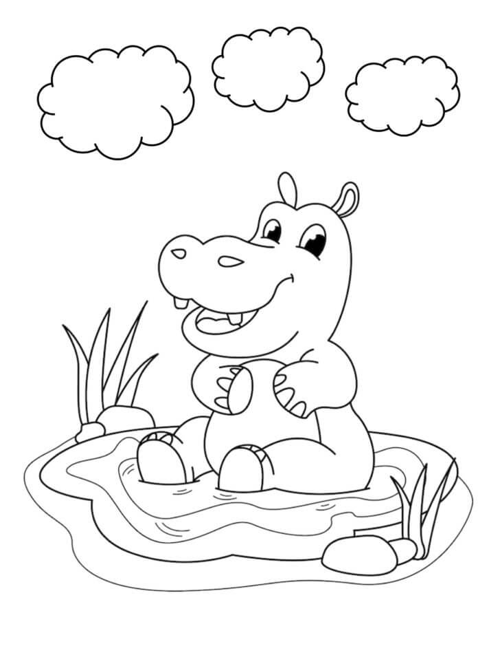 Dibujos de Hipopótamo Sentado en un Charco para colorear