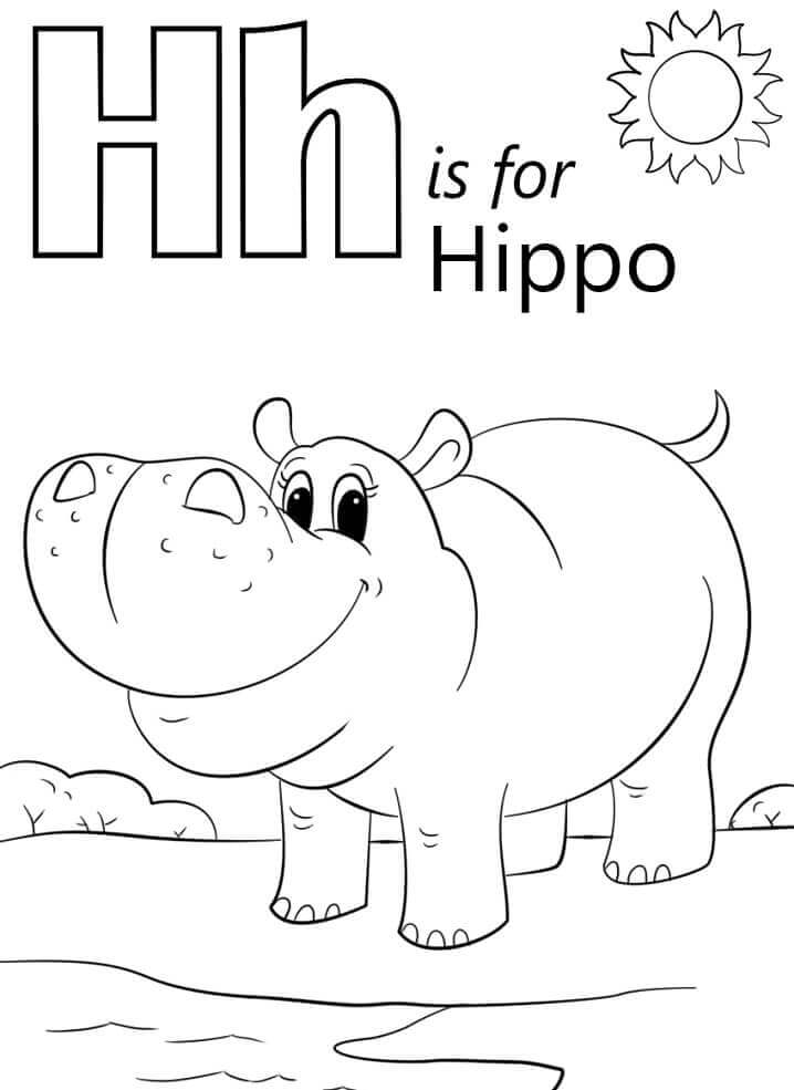 Hipopótamo Sonriendo Letra H para colorir