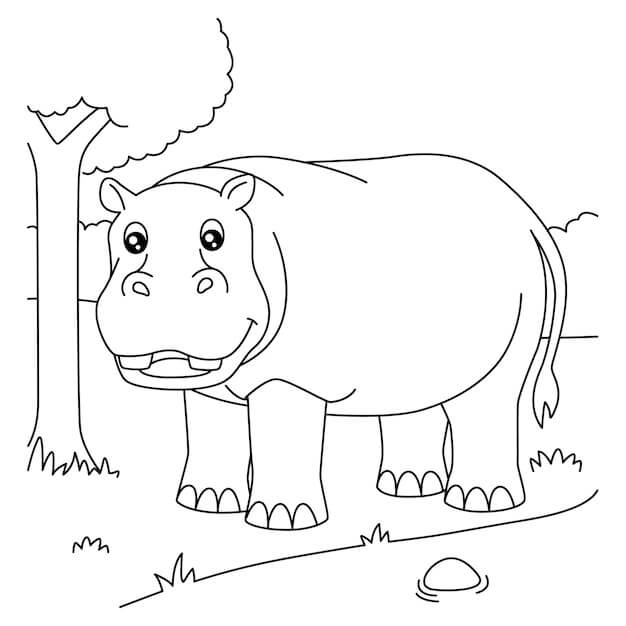 Dibujos de Hipopótamo y Árbol para colorear