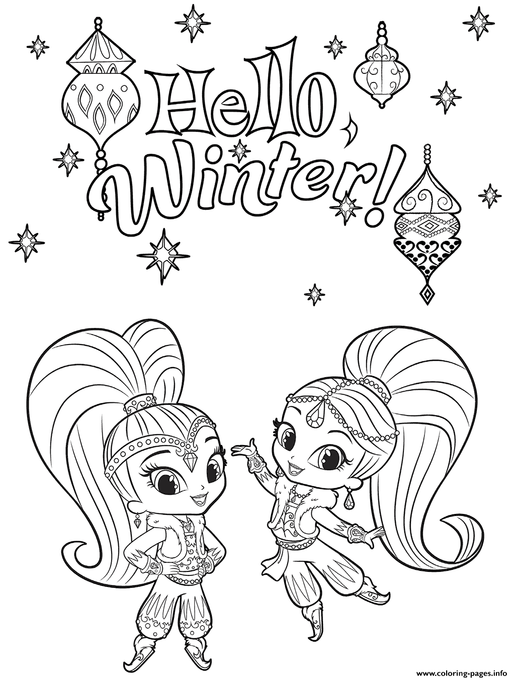 Hola Invierno Con Shimmer Y Shine para colorir