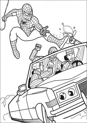 Dibujos de Hombre Araña Atrapando Al Ladrón para colorear