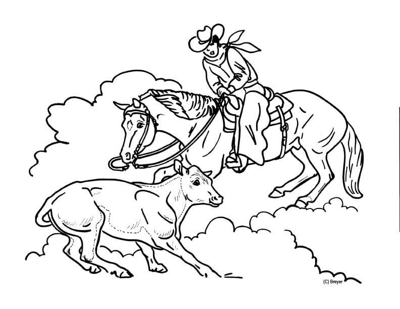 Hombre Montando un Caballo y una Vaca para colorir