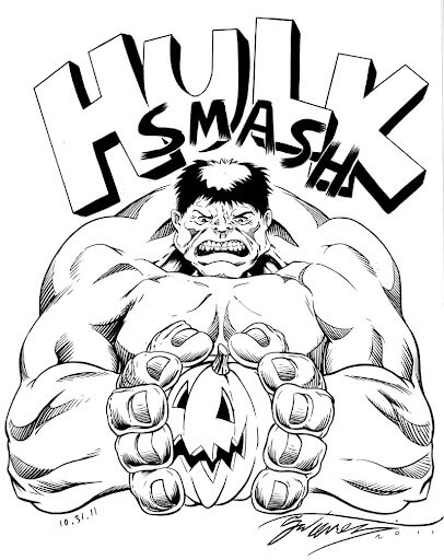 Dibujos de Hulk Smash en Halloween para colorear