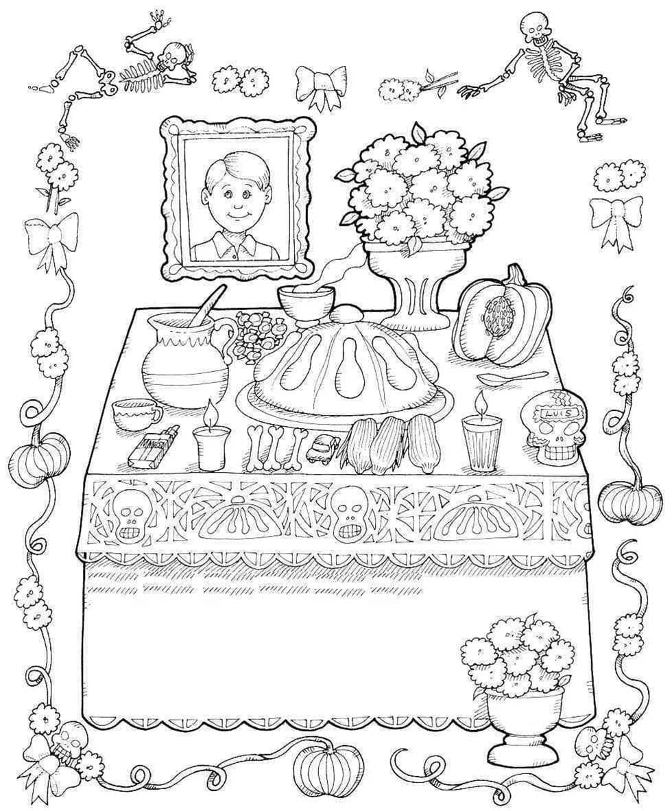 Dibujos de Imagen Altar de Muertos imprimible para colorear