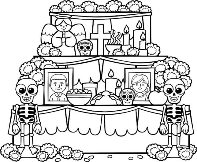 Altar de Muertos para colorear