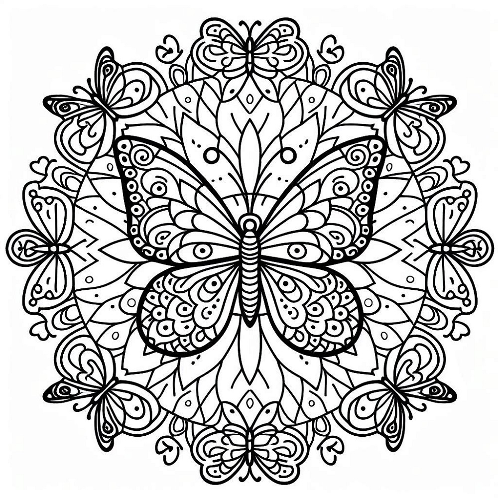 Dibujos de Imagen de Mandala de Mariposas gratis para colorear